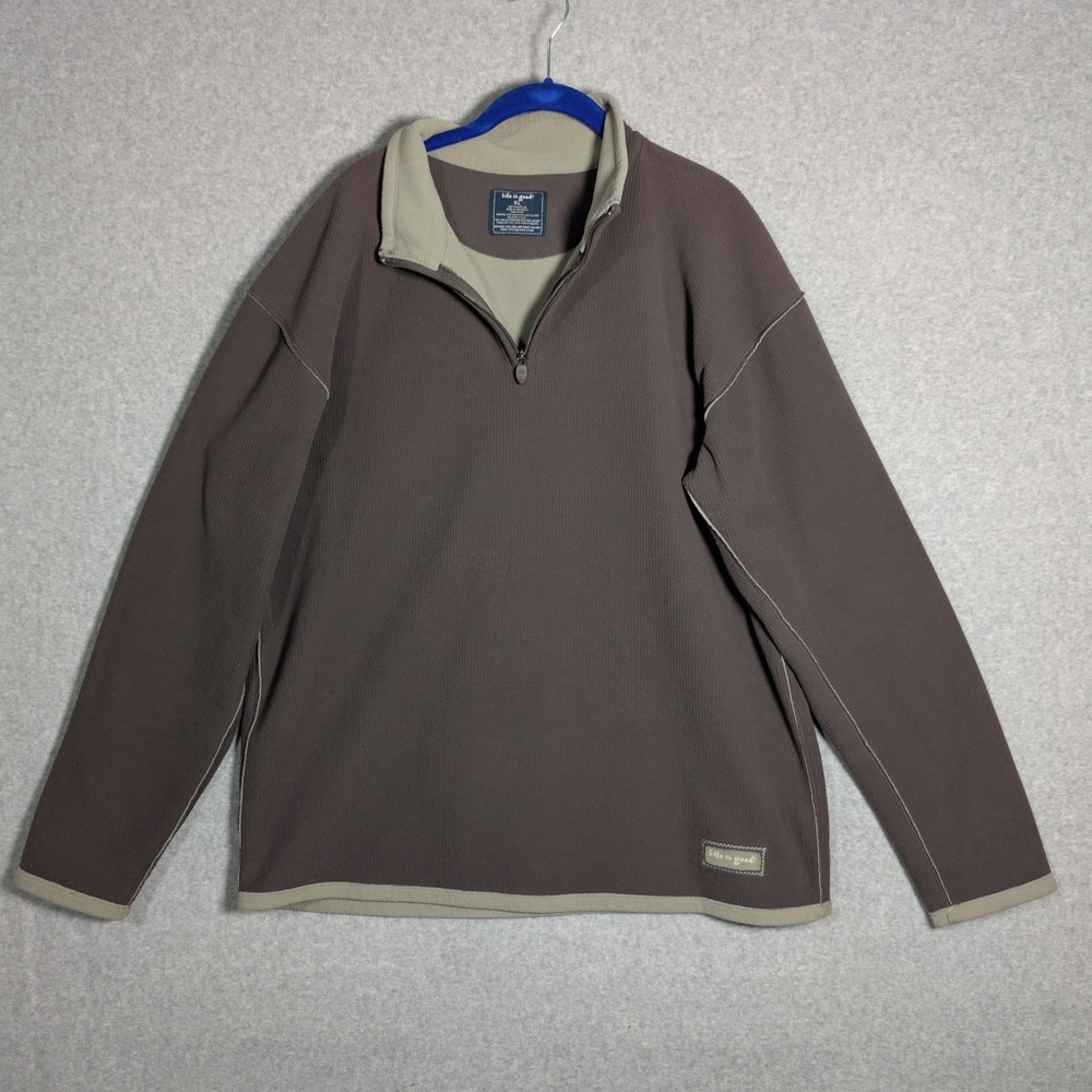 Life is‎ Good 1/4 Zip Pullover Sweater Mens XL Outdoorsy Cabin Gorpcore Ribbed